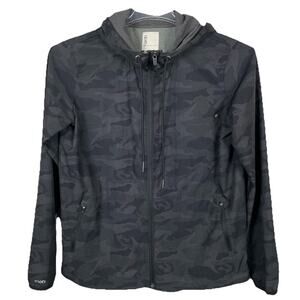 Vuori Outdoor Trainer Shell Jacket Women’s Small Black Camo Hooded Outdoor Gorp